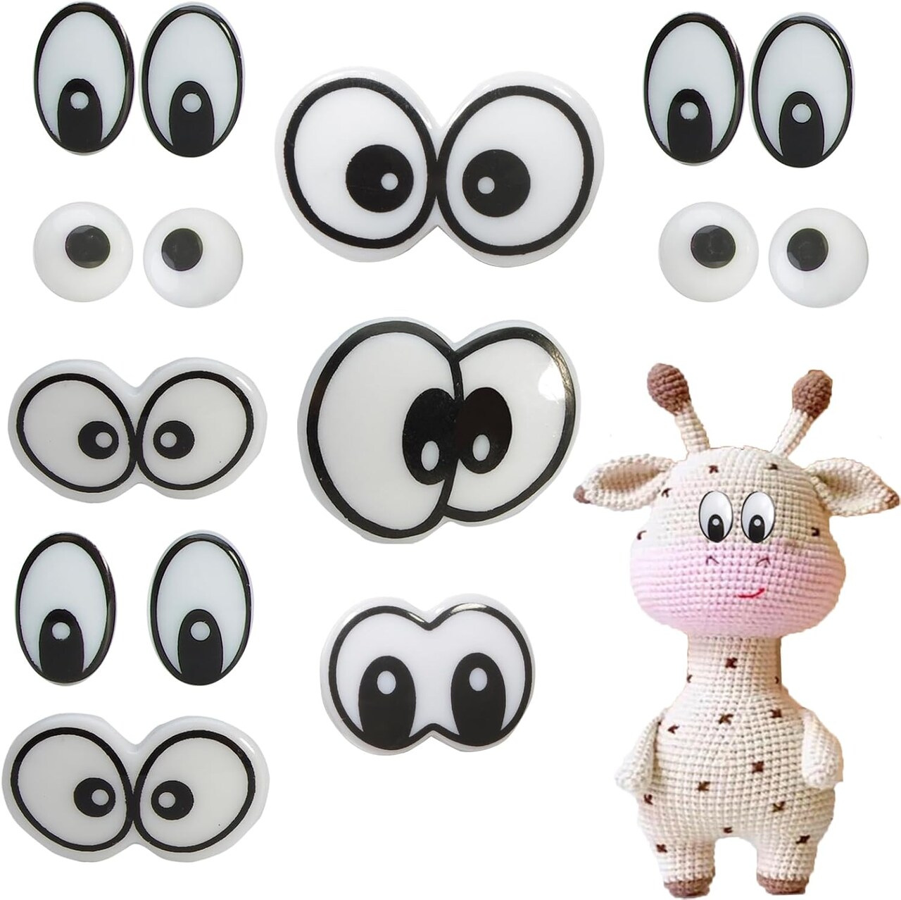 120PCS 14mm-38mm Cartoon Plastic Safety Eyes with Washers for Amigurumi, Crochet Bears, Stuffed Animals & DIY Clay Dolls